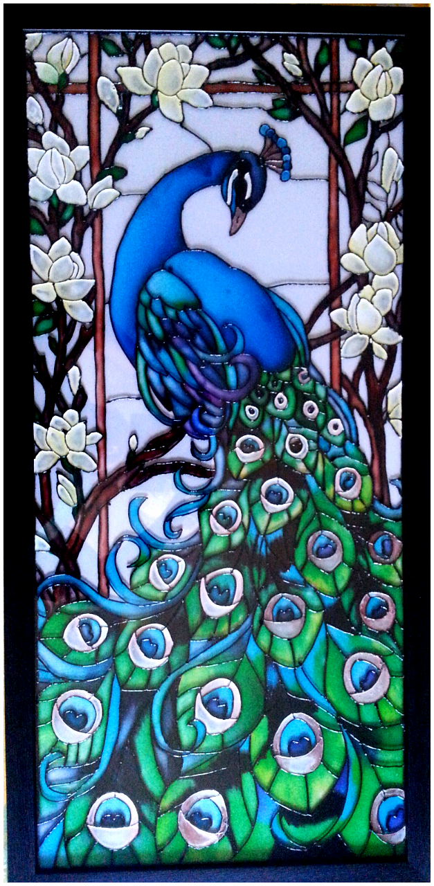 glass painting outline designs peacock